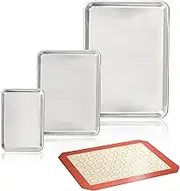 KITment 3 Piece Baking Tray, Aluminum Cookie Sheets, Oven Tray, Bakeware Pan Baking Sheet, Cookie Baking Steel with Silicone Baking Mat, Heavy Duty & Non Toxic & Easy Clean