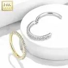 14K Gold CZ Hinged Nose Hoop Ring Tragus Rook Snug Eyebrow Piercing 16G