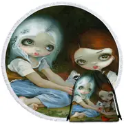 Fairytale Sisters Snow White and Rose Red Round Beach Towel