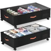 Under Bed Storage with Wheels,2-Pack Under Bed Storage Containers with Clear ...