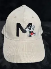 Disney Mickey Mouse Letter Hat Corduroy One Size Adjustable Tan Unisex NWOT