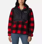 Columbia Womens Sweet View Fleece Hooded Pullover Black Red Lily Check Large