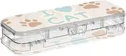 I Love Cats Paw Clear Plastic Pencil Box Double Deck Pencil Containers For Craft Art With Lid