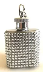Silver Bling Alcohol Liquor Flask Rhinestone Stainless Steel Keychain Clip Party