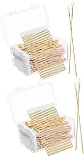 FOMIYES 2sets Cotton Tipped Applicators 200 Count Portable Cotton Swabs for Makeup Ear Cleaning and Precision Cleaning 500pcs*2