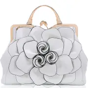 Womens Rose Flower Evening Clutches Formal Party Totes Shoulder Bag-White