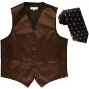 New Men's Formal brown Vest Tuxedo Waistcoat_light brown dots necktie wedding