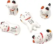 Honbay 5PCS Cute Ceramic Lucky Cat Chopsticks Rest Rack Stand Holder for Chopsticks, Forks, Spoons, Knives, Paint Brushes
