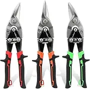 HORUSDY 3 Pack Aviation Tin Snips Set, 10 Inch Metal Straight Cut, Left Cut, Right Cut for Cut Sheet Metal, Chrome Vanadium Steel