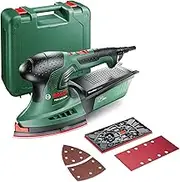 Bosch Home & Garden 200W Electric Dual Orbital / Multi Detail Sander, Speed Selection, Includes 2 x 80 Grit Sanding Sheets & Case (PSM 200 AES). Made in Europe