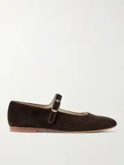 [Le Monde Béryl] Le Monde Béryl - Grosgrain-trimmed Corduroy Mary Jane Ballet Flats - Brown - IT42 IT 42 Brown