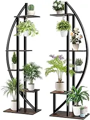 2Pcs 5 Tiered Plant Stand Shelf Metal Half Moon Style Flower Pot Holder Indoor Outdoor Corner Shelves Garden Herb Large Storage Rack Black Brown