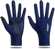 [Generic] Ice Silk Sun Protection Gloves UPF 50+ Blocking for Women Driving, Activities - Lightweight & Breathable Blue Full Finger L