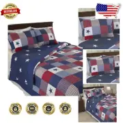 Caroline Patchwork Quilt Set - Full/Queen Size with Americana Stars & Shams