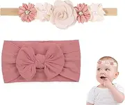 DHWEKU Pack of 2 Headbands Baby Girl, Baby Headband, Baby Headband, Baby Elastic Bows Turban Hair Band, Turban for Babies Photo Accessories, Bows Children's Hair Accessories
