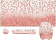Anyshock Rose Gold Desk Mat, Keyboard Wrist Rest, Pink Large Mouse Pad Wrist Support, 4PCS Ergonomic Computer Desk Pad with Coaster Set, Gaming Keyboard Mat for Women Office Desktop Laptop, Leopard