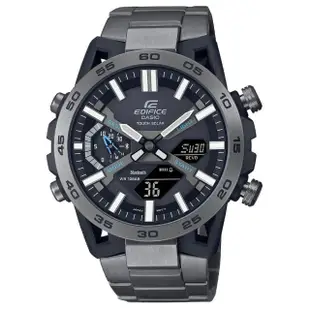 【CASIO 卡西歐】EDIFICE 太陽能智慧藍芽賽車設計雙顯錶-黑灰 鋼帶(ECB-2000DC-1A)