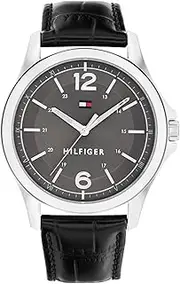 [Tommy Hilfiger] Table Black Leather Grey Dial Men's Watch