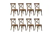 Oikiture 8PCS Crossback Dining Chair Solid Birch Timber Wood Rattan Seat Walnut