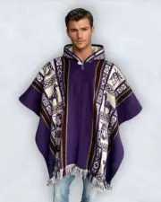 Alpaca Poncho hooded purple | Soft & Comfortable Wool | Inca Design Handcrafted
