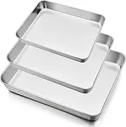 Baking Tray Set of 3, Stainless Steel Sheet Cake Pan for Oven - 23/26/31CM, Rectangle Bakeware Set for for Lasagna Cake Brownie, Healthy & Heavy Duty, Sturdy & Dishwasher Safe