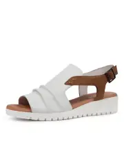 Django & Juliette Madis-Dj White-Dk Tan Leather Sandal Casual Dress Shoes Womens