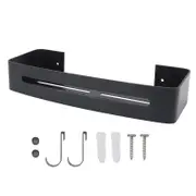 Wall Mount Bathroom Shelf Shower Bath Rack Single Layer Space Aluminum Bathroom Floating Wall Shelves with Hooks Black
