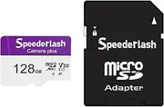Speederlash 128GB Micro SDXC Memory Card, Camera Plus TF Card with Adapter, Up to 90MB/s Read Speed, 4K UHD&5K Video Support, U1, V30, A1 Rated, Waterproof, for Security Camera, Dashcam