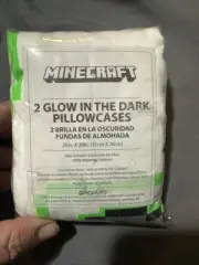 2 New Minecraft Glow In Dark Standard Pillowcases Creeper Zombie NWT (bin3)