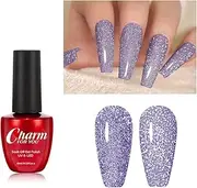 VERONNI Glitter Nail Gel Polish Clear Crushed Glass Reflective Shine Nail Polish Diamond Sparkle Soak Off UV LED Bright Glitter Gel Nail Polish Bungee Party Broken Clear Sparkling Gel Nail Art Manicure 10ml-Silver Glitter (#S-004 Light Purple)