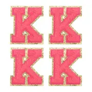 4Pcs Chenille Letter Patches Iron on Letter Patches Rose Red K Alphabet