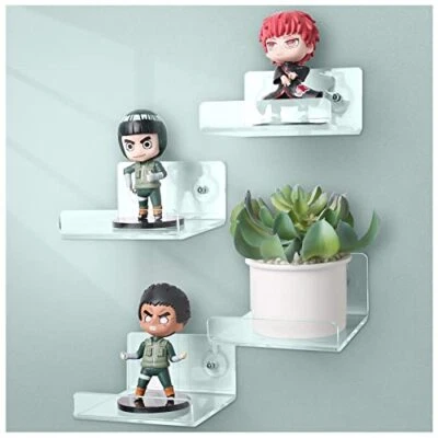 Floating Acrylic Shelves, Acrylic Wall Shelf, 4X4 Inch Clear 4 Pack 4x4 Inch