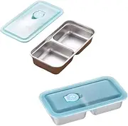 Grab and Go Snack Containers Reusable, Stainless Steel Double Compartment Snack Container with Lids, Dishwasher Safe, Reusable Food Storage for Travel, Camping (2pcs)