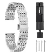Stainless Steel Watch Bands Set 16mm Butterfly Clasp Metal Watch Strap, Silver