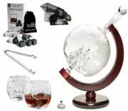 50 Oz 'Ship' Handmade Whisky Etched Globe Decanter Mega Set with Globe Glasses