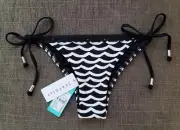Seafolly Tidal Wave Brazilian Side Tie String Bikini Bottom, US 8, Black/White