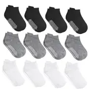 12 Pairs Non-Slip Toddler Ankle Socks With Grips for 1-3T Black/White/Grey