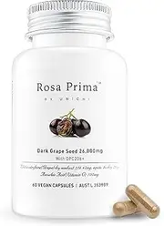 Unichi Rosa Prima Dark Grape Seed Antioxidant Supplement for Skin Care, Blood Vessels Health Support, 60 Capsules