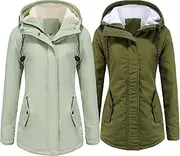 [JEShifangjiusu] Set of 2 Parka Winter Outdoor Jacket Women Warm Sherpa Lined Anorak Coat with Hood Stand Collar Thickened Wool Coat, Colour 14, 3XL