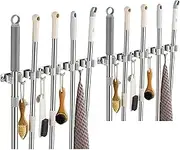 TOPSKINOY 2 Pack Broom Holder Wall Mount, Stainless Steel Mop Hanger Wall Mounted Tool Racks Heavy Duty Utility hooks for Garage Laundry Room Organization and Storage, Grey (5 Racks and 4 Hooks)