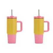 2x Annabel Trends Super Sip Wave 380ml S/S Cup Double Wall w/ Straw Yellow Candy