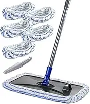 Masthome Large Area Cleaning Hardwood Floor Microfiber Mop Flat Wet Mops with 2 Mop Refills and Scraping Dust Tool