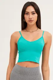 Green Crop Singlet Top Seamless - Size XL, Women's Bralette