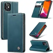 Cracedily for iPhone 12 Mini Case 5.4", Flip Wallet Leather Case with Card Holder Magnetic Closure Shockproof Kickstand Protective Phone Cases Cover for iPhone 12 Mini,Blue-Green