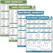 4 Pack - Cable Machine Workout Posters Volume 1 & 2 + Bodyweight Exercises Chart Volume 1 & 2 (LAMINATED, 18" x 24")