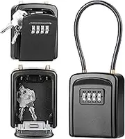 Key Safe, [New Version] [Weatherproof] Diyife Portable Lock Box for Keys Outdoor with Removable Wire Rope Shackle, Hangable 4-Digit Combination Key Lock Box for Home Office Garage School Car