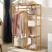 Fin Garment Hanging Stand Rack Hat Clothes Rail Bamboo Shoe Storage Shelf W/ Curtain