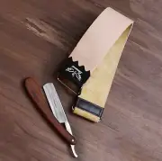WET SHAVE READY 2 PC- STRAIGHT EDGE RAZOR LEATHER SHARPENING STROP BELT + RAZOR