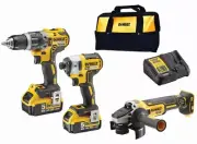 Dewalt - 18V Cordless 3pce Combination Kit: Hammer Drill, Impact Driver & Ang...