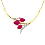 9ct Created Ruby And Diamond Tulip Necklet in Red